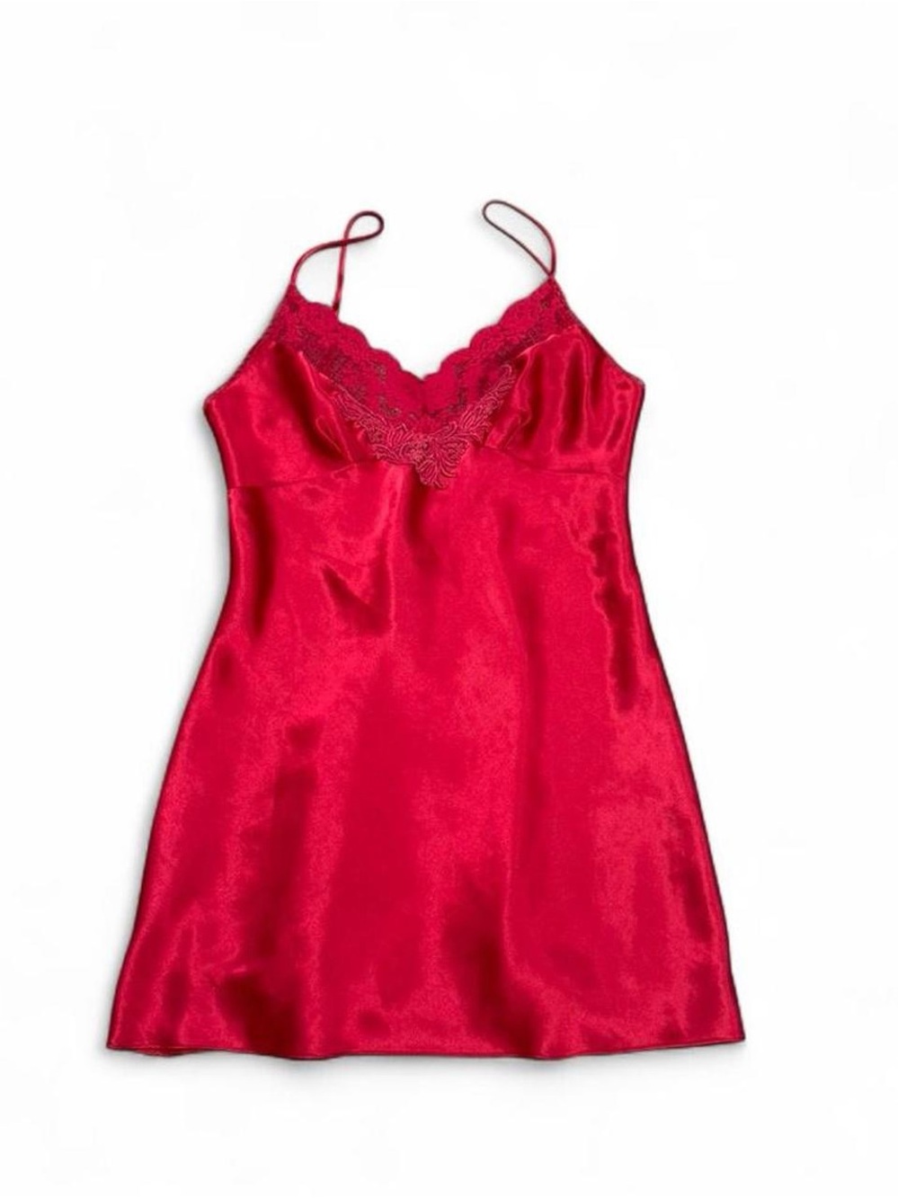 Victoria's Secret Red Satin Lace-Trim Chemise